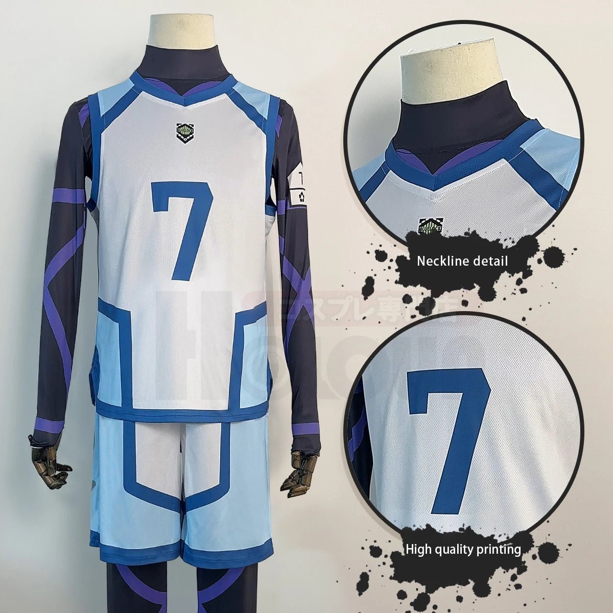Blue Lock Season 2 Anime Nagi Cosplay Costume Wig & NO.7 Training Jerseys 4PCS Football Uniform-Astricos