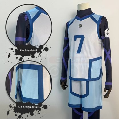 Blue Lock Season 2 Anime Nagi Cosplay Costume Wig & NO.7 Training Jerseys 4PCS Football Uniform-Astricos