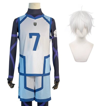 Blue Lock Season 2 Anime Nagi Cosplay Costume Wig & NO.7 Training Jerseys 4PCS Football Uniform-Astricos