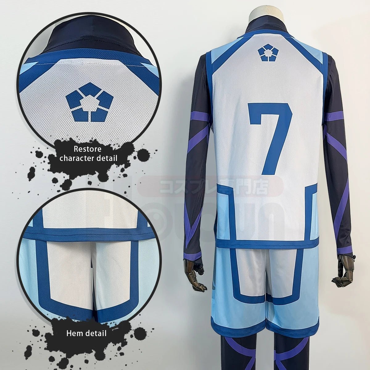 Blue Lock Season 2 Anime Nagi Cosplay Costume Wig & NO.7 Training Jerseys 4PCS Football Uniform-Astricos