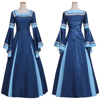 Blue Medieval Renaissance Gothic Victorian Dress Ball Gown for Adult Halloween Cosplay-Astricos