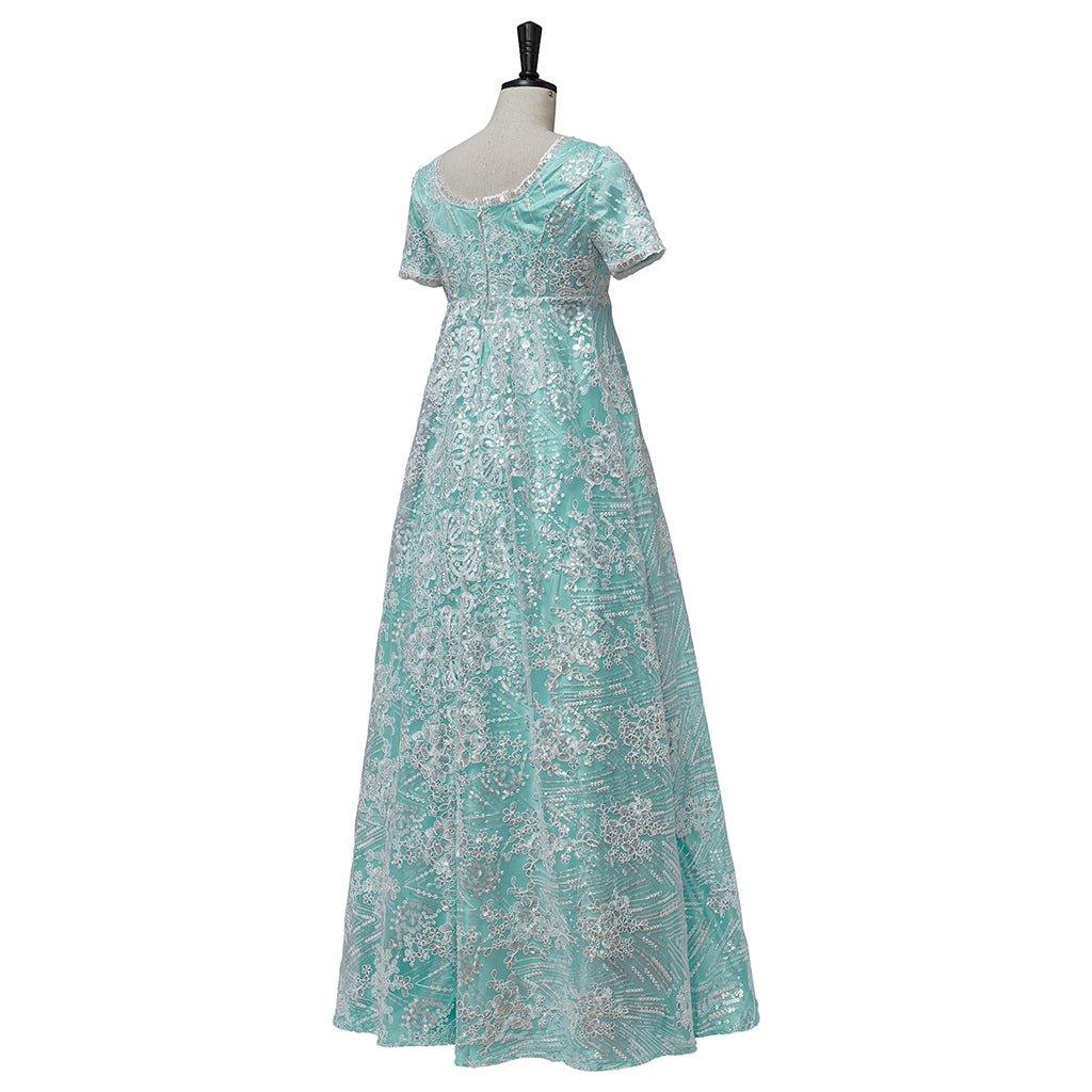Blue Sparkling Silk Empire Gown | Regency Style Kate Sharma Cosplay Costume-Astricos