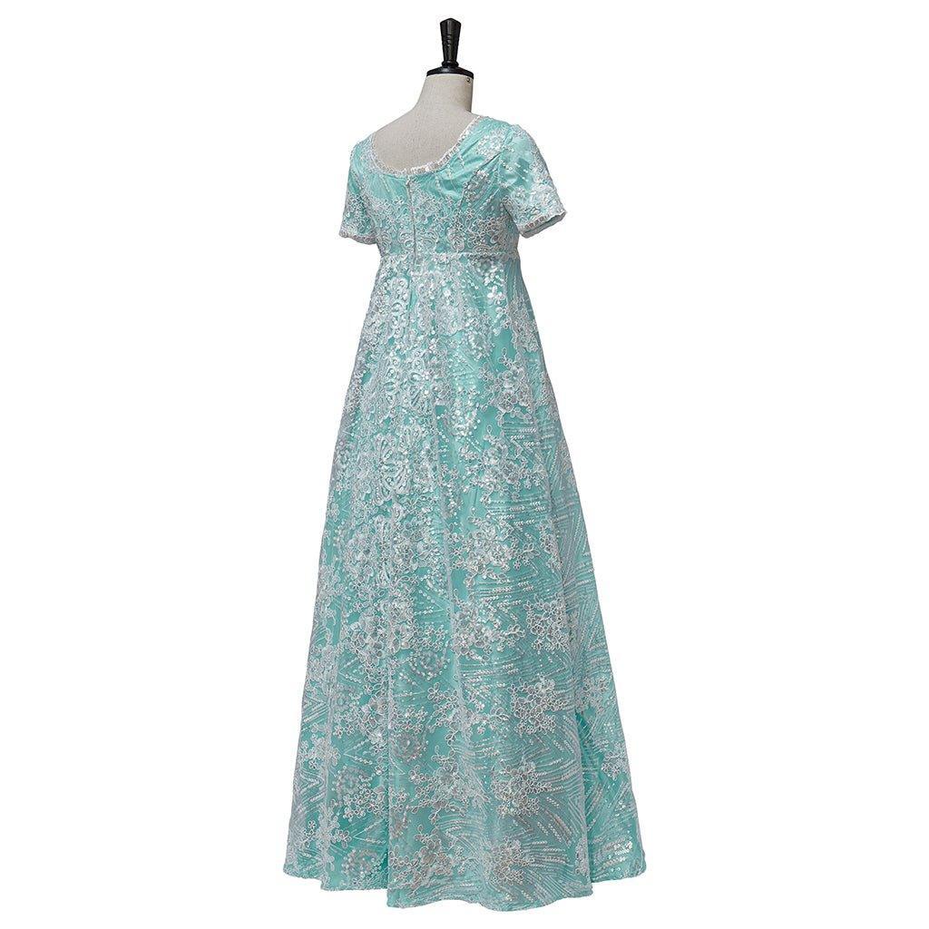Blue Sparkling Silk Empire Gown | Regency Style Kate Sharma Cosplay Costume-Astricos