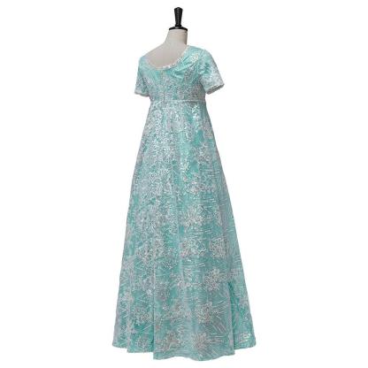 Blue Sparkling Silk Empire Gown | Regency Style Kate Sharma Cosplay Costume-Astricos