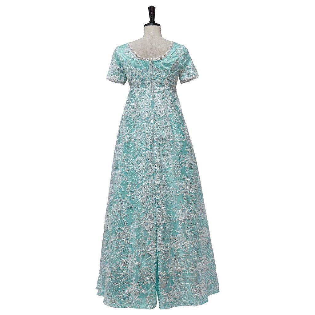 Blue Sparkling Silk Empire Gown | Regency Style Kate Sharma Cosplay Costume-Astricos