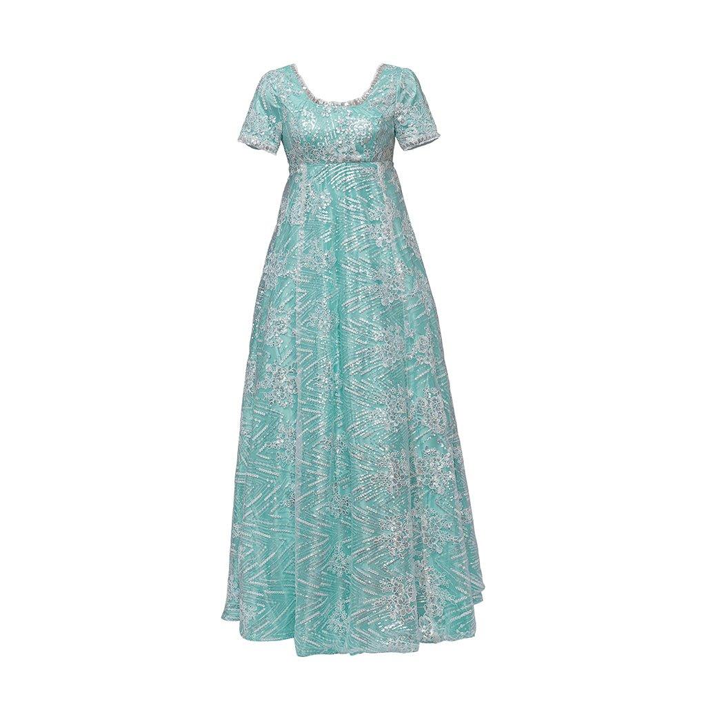 Blue Sparkling Silk Empire Gown | Regency Style Kate Sharma Cosplay Costume-Astricos