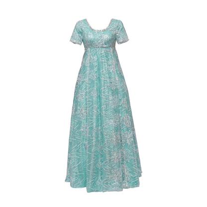 Blue Sparkling Silk Empire Gown | Regency Style Kate Sharma Cosplay Costume-Astricos
