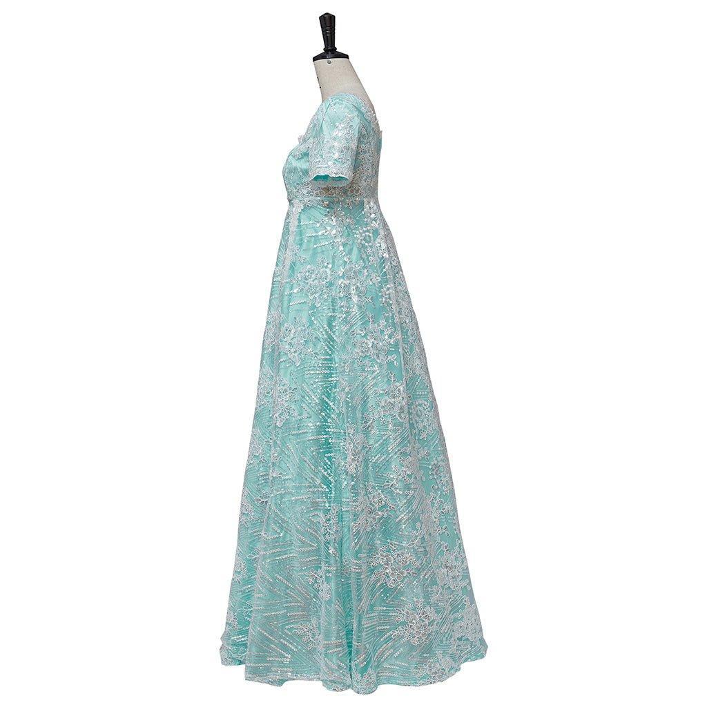 Blue Sparkling Silk Empire Gown | Regency Style Kate Sharma Cosplay Costume-Astricos