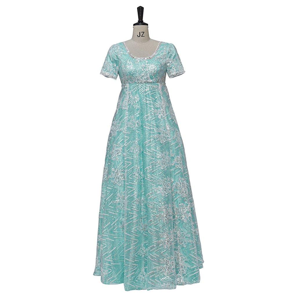 Blue Sparkling Silk Empire Gown | Regency Style Kate Sharma Cosplay Costume-Astricos