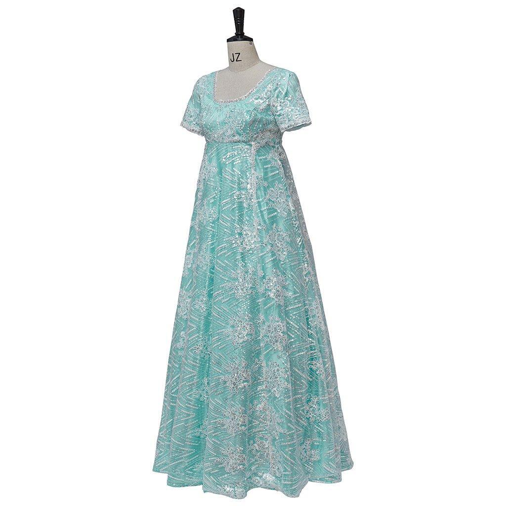 Blue Sparkling Silk Empire Gown | Regency Style Kate Sharma Cosplay Costume-Astricos