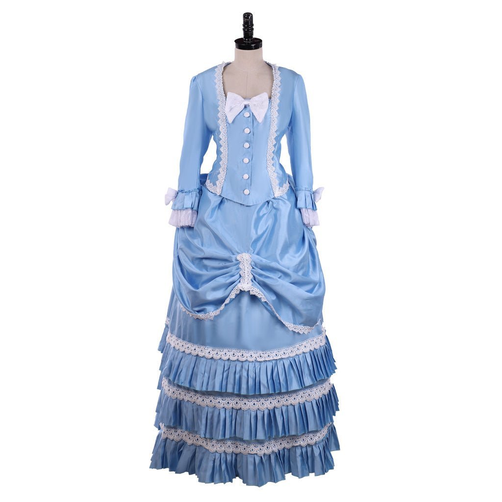 Blue Victorian Bustle Dress with Lace Details | Cosplay & 19th Century Fashion-Astricos