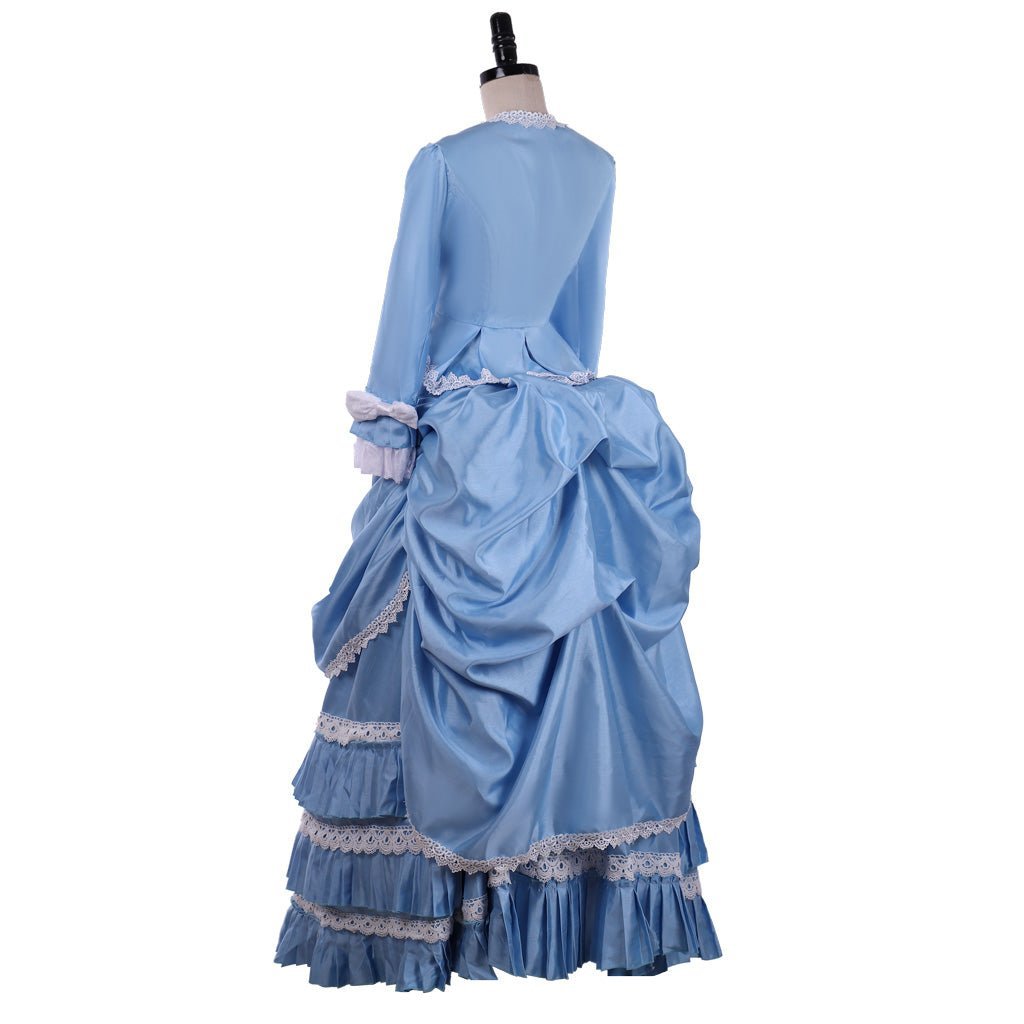 Blue Victorian Bustle Dress with Lace Details | Cosplay & 19th Century Fashion-Astricos
