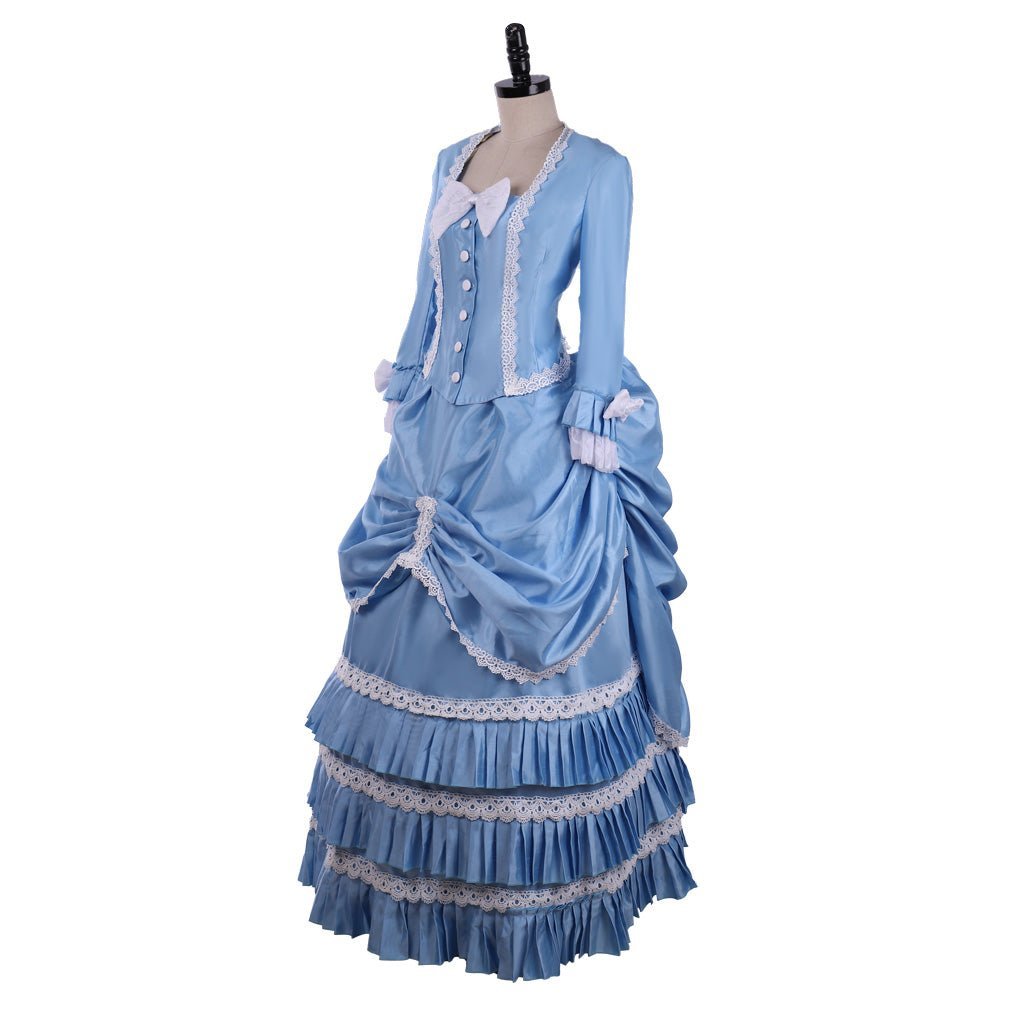 Blue Victorian Bustle Dress with Lace Details | Cosplay & 19th Century Fashion-Astricos