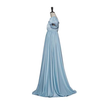 Bridgerton Cosplay Costume - Light Blue Empire Waist Regency Gown for Women-Astricos