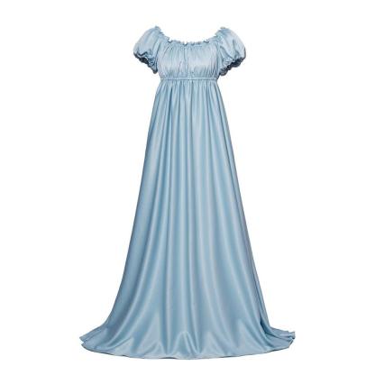 Bridgerton Cosplay Costume - Light Blue Empire Waist Regency Gown for Women-Astricos