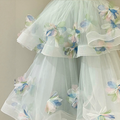 Strapless Floral Princess Evening Gown, Custom‑Made for Banquet & Birthday Events