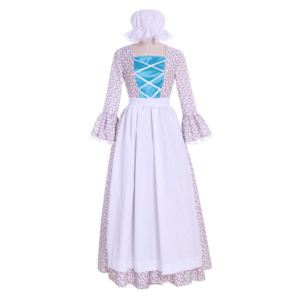 Victorian Pioneer Pilgrim Wench Floral Prairie Dress – Women’s Colonial Lolita Cosplay Costume-Astricos