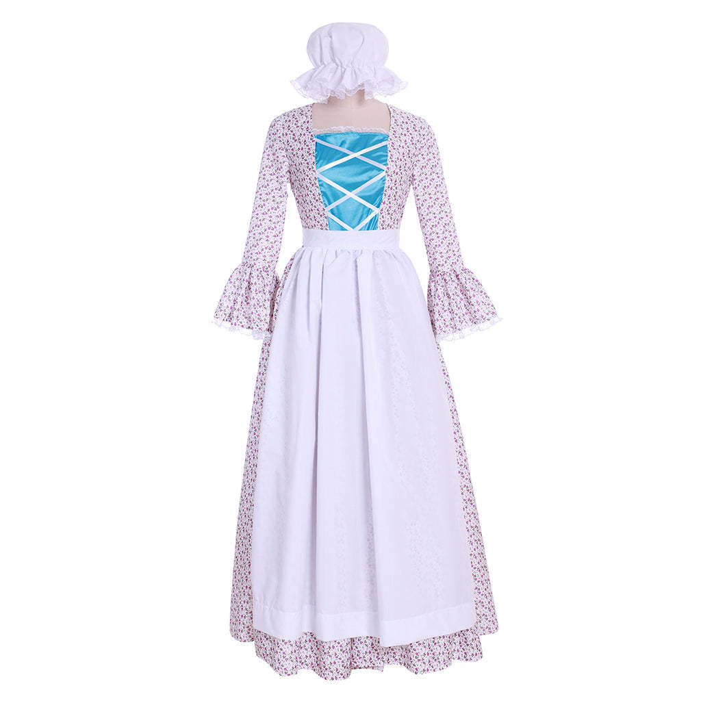 Victorian Pioneer Pilgrim Wench Floral Prairie Dress – Women’s Colonial Lolita Cosplay Costume-Astricos