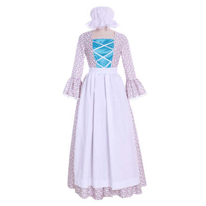 Victorian Pioneer Pilgrim Wench Floral Prairie Dress – Women’s Colonial Lolita Cosplay Costume-Astricos