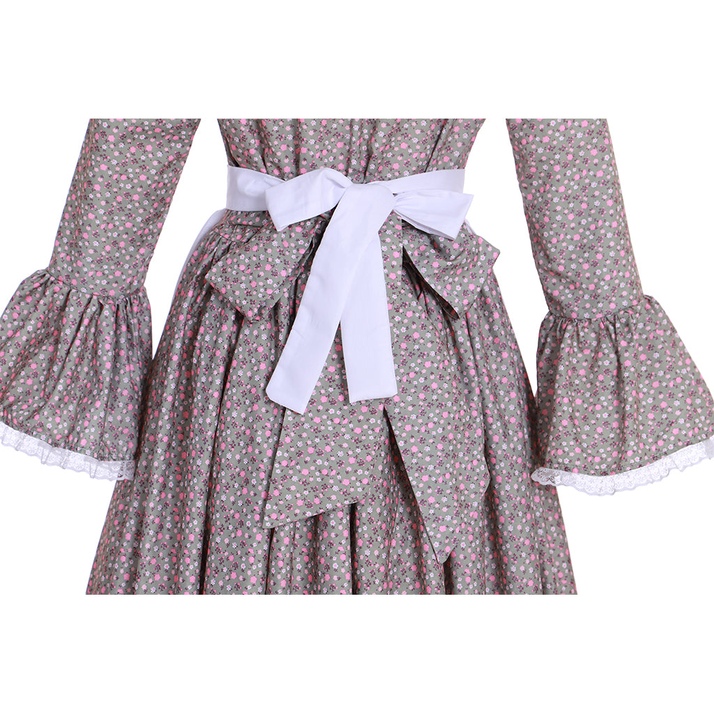 Victorian Pioneer Pilgrim Wench Floral Prairie Dress - Women’s Colonial Lolita Cosplay Gown | Astricos-Astricos