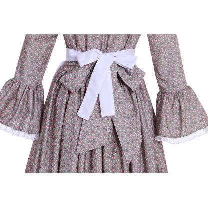 Victorian Pioneer Pilgrim Wench Floral Prairie Dress - Women’s Colonial Lolita Cosplay Gown | Astricos-Astricos