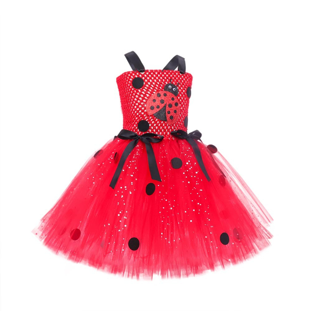 Kids Ladybug Red Mesh Princess Dress - Halloween & Cosplay Costume-Astricos