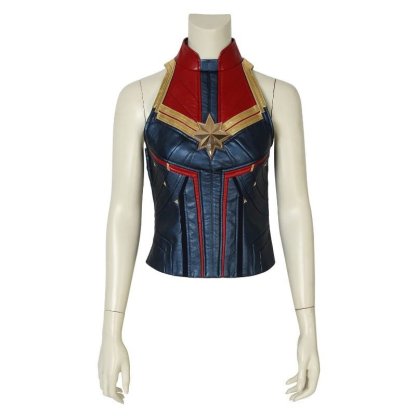 Captain Marvel Metallic Blue PU Leather Cosplay Costume – Official Marvel Outfit-Astricos