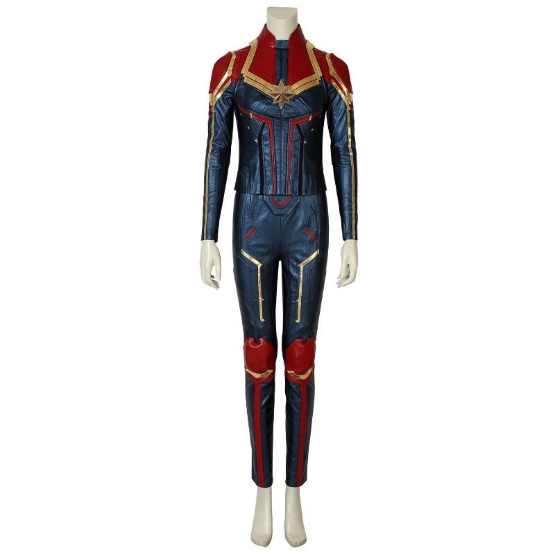 Captain Marvel Metallic Blue PU Leather Cosplay Costume – Official Marvel Outfit-Astricos