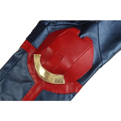 Captain Marvel Metallic Blue PU Leather Cosplay Costume – Official Marvel Outfit-Astricos