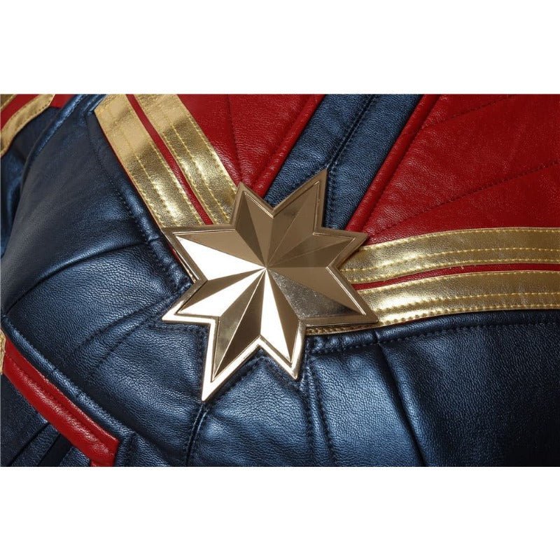 Captain Marvel Metallic Blue PU Leather Cosplay Costume – Official Marvel Outfit-Astricos