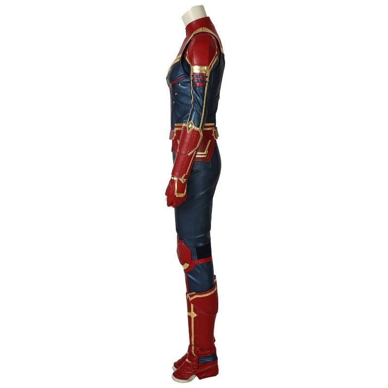 Captain Marvel Metallic Blue PU Leather Cosplay Costume – Official Marvel Outfit-Astricos