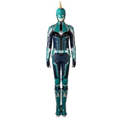 Captain Marvel Starforce Turquoise PU Leather Cosplay Costume | Astricos-Astricos
