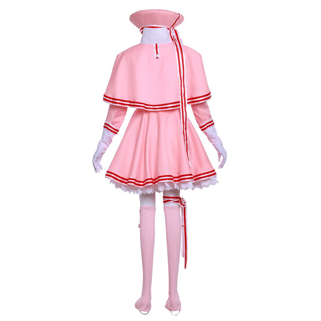 Cardcaptor Sakura Cosplay Costume - Pink Long Sleeve Dress with Hat, Shawl, Ribbon & Bow | Astricos-Astricos