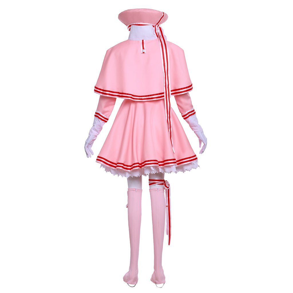 Cardcaptor Sakura Cosplay Costume - Pink Long Sleeve Dress with Hat, Shawl, Ribbon & Bow | Astricos-Astricos