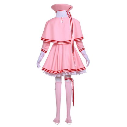Cardcaptor Sakura Cosplay Costume - Pink Long Sleeve Dress with Hat, Shawl, Ribbon & Bow | Astricos-Astricos
