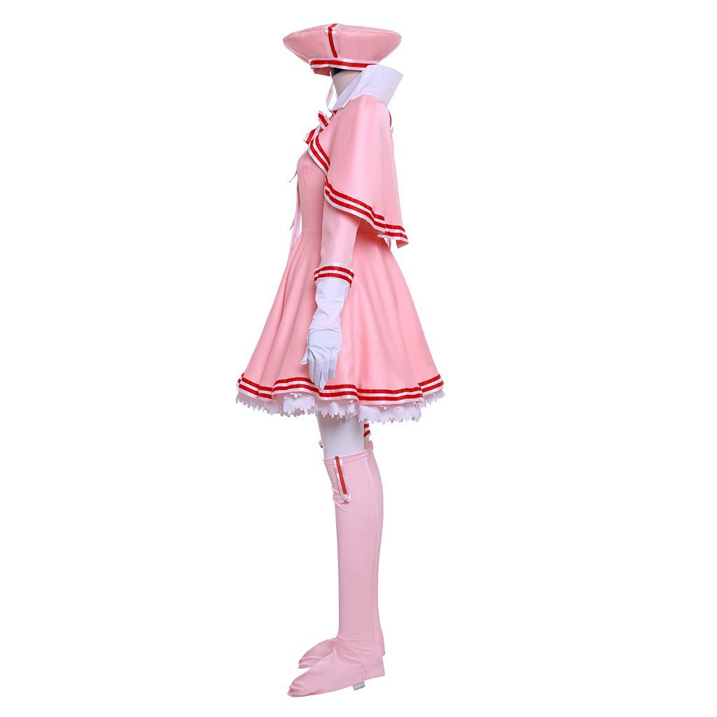 Cardcaptor Sakura Cosplay Costume - Pink Long Sleeve Dress with Hat, Shawl, Ribbon & Bow | Astricos-Astricos
