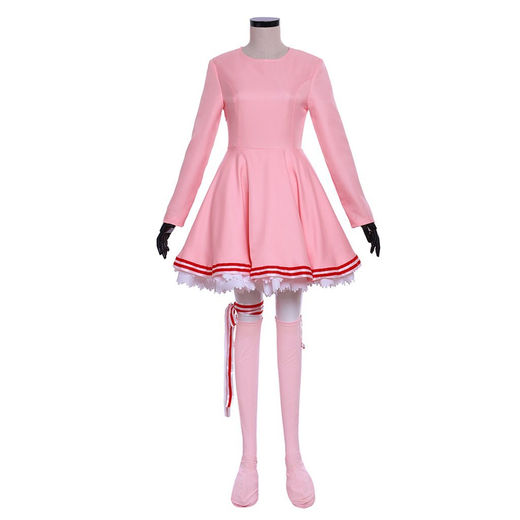 Cardcaptor Sakura Cosplay Costume - Pink Long Sleeve Dress with Hat, Shawl, Ribbon & Bow | Astricos-Astricos