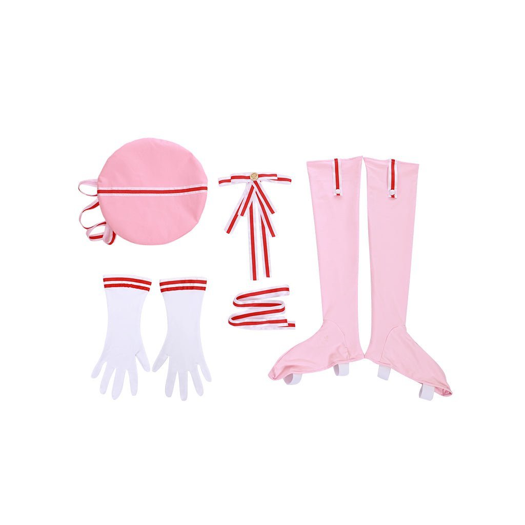 Cardcaptor Sakura Cosplay Costume - Pink Long Sleeve Dress with Hat, Shawl, Ribbon & Bow | Astricos-Astricos