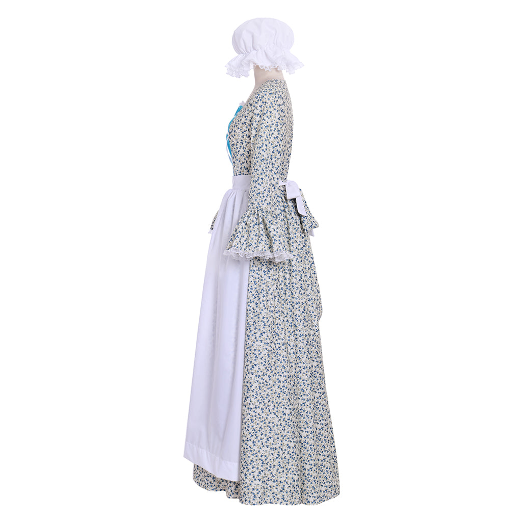 Victorian Pioneer Pilgrim Wench Floral Prairie Dress - Women's Countryside Colonial Lolita Costume-Astricos