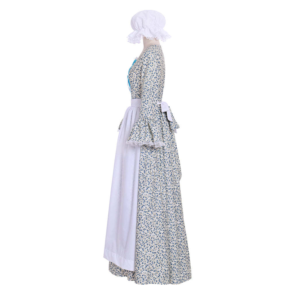 Victorian Pioneer Pilgrim Wench Floral Prairie Dress - Women's Countryside Colonial Lolita Costume-Astricos