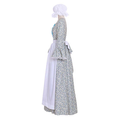 Victorian Pioneer Pilgrim Wench Floral Prairie Dress - Women's Countryside Colonial Lolita Costume-Astricos