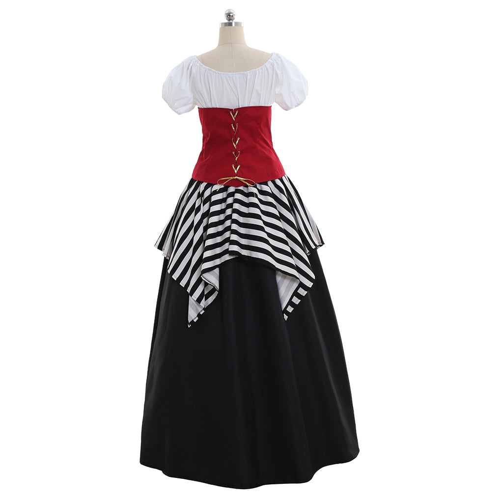Red Black Medieval Renaissance Victorian Corset Pirate Dress - Perfect for Halloween & Carnival Parties-Astricos