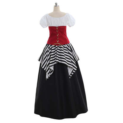 Red Black Medieval Renaissance Victorian Corset Pirate Dress - Perfect for Halloween & Carnival Parties-Astricos