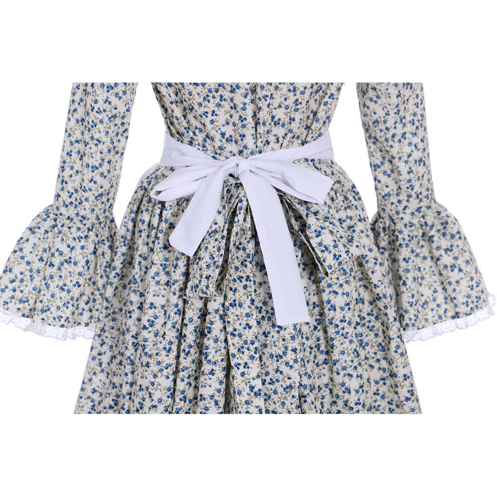 Victorian Pioneer Pilgrim Wench Floral Prairie Dress - Women's Countryside Colonial Lolita Costume-Astricos