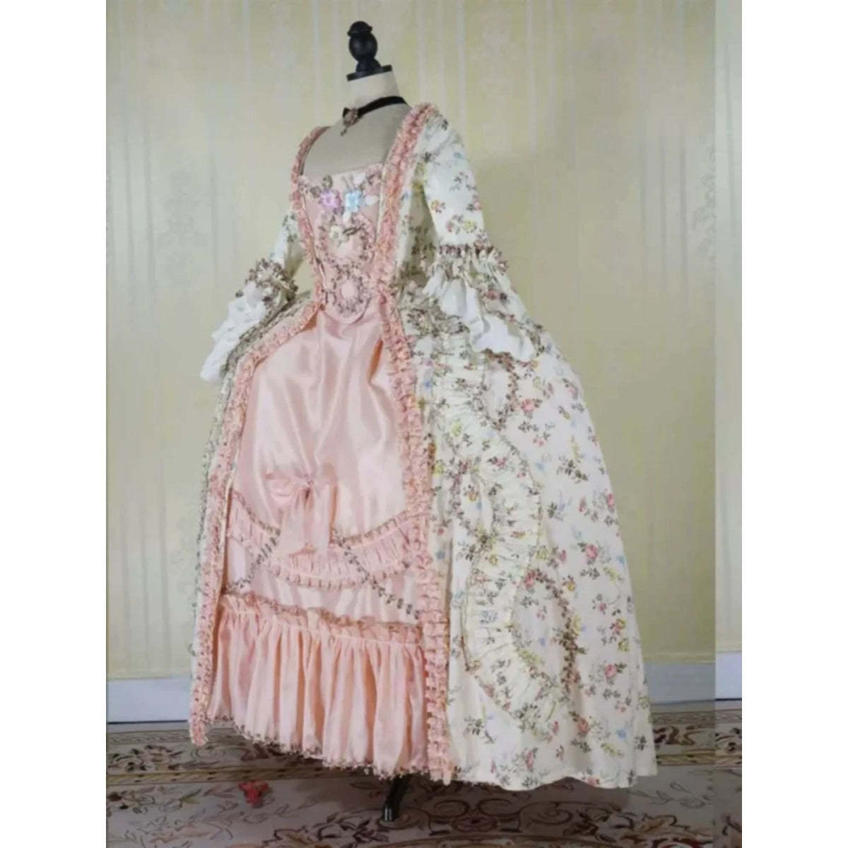 Renaissance Pink Floral Dress - French Style Rococo Baroque Princess Gown-Astricos