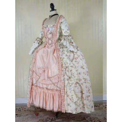 Renaissance Pink Floral Dress - French Style Rococo Baroque Princess Gown-Astricos