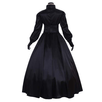 Elegant Black Renaissance Medieval Dress - Victorian Southern Belle Costume for Women-Astricos