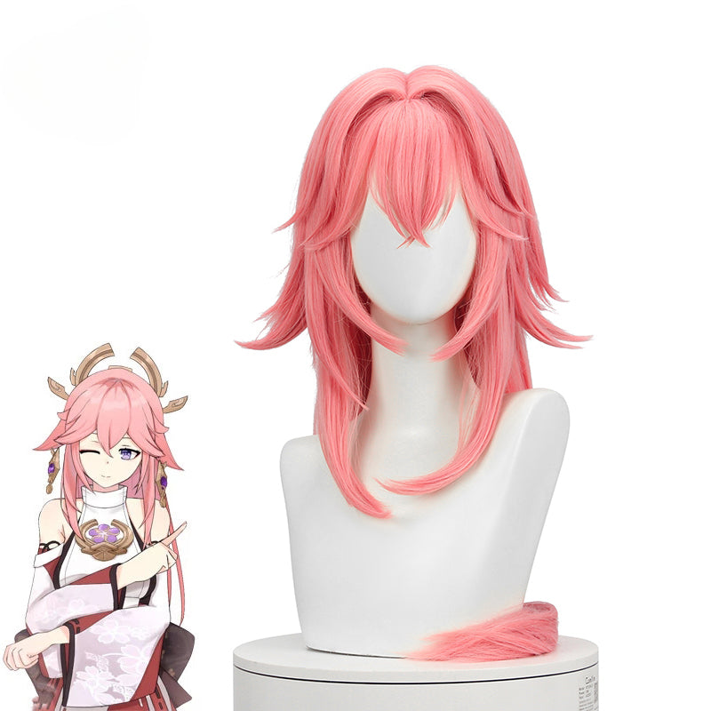 Genshin Impact Yae Miko Cosplay Wig - 80cm Long Pink Straight Heat Resistant Synthetic Hair-Astricos