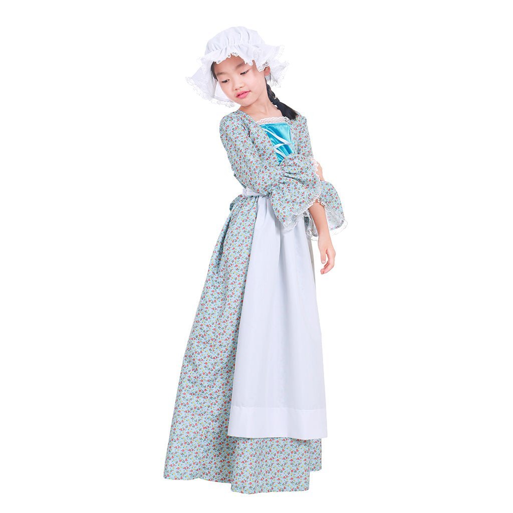 Child Victorian Pioneer Pilgrim Wench Floral Prairie Dress - Kids Colonial Costume-Astricos