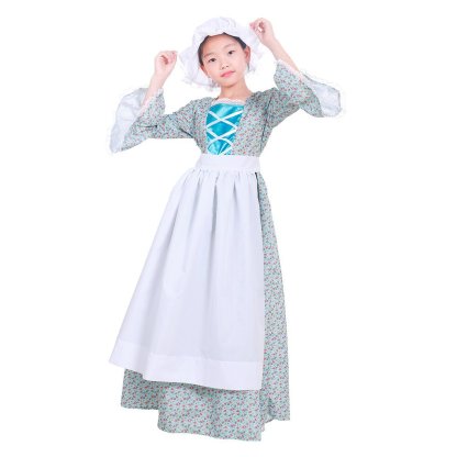 Child Victorian Pioneer Pilgrim Wench Floral Prairie Dress - Kids Colonial Costume-Astricos